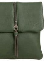 Clutch Bag Faux Leather Evening Bag with Tassel Trim in Green