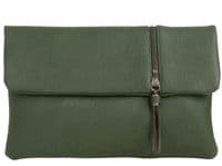 Clutch Bag Faux Leather Evening Bag with Tassel Trim in Green