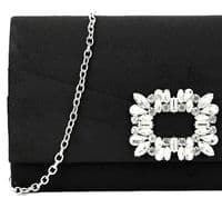 Clutch Bag in Black Faux Suede with Diamante Trim
