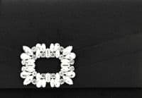 Clutch Bag in Black Faux Suede with Diamante Trim