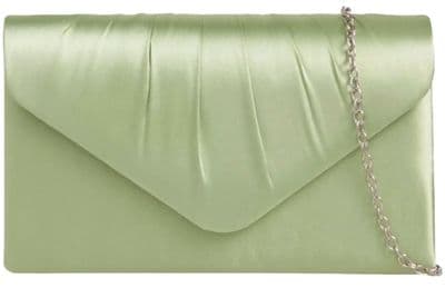 Clutch Bag in Light Green Sage Satin Evening Bag Shoulder Bag