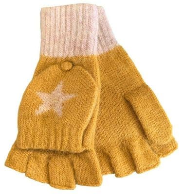 Convertible Gloves Women's Fingerless Gloves with a Star Pattern in mustard Yellow