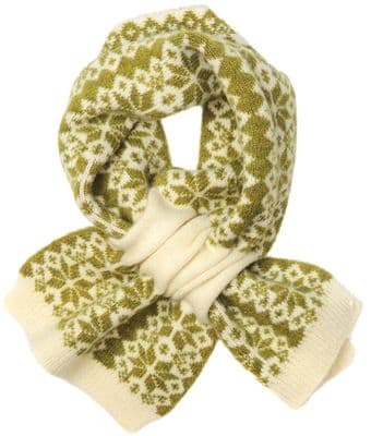 Cosy Knit Scarf Warm Winter Pull Through in Cream and Green Floral Pattern