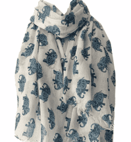 Cotton Scarf  with an Elephant Pattern in Blue
