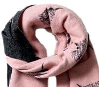 Cow Scarf Highland Cows Cattle Pattern in Pink Grey Reversible Cashmere Blend Winter Blanket Wrap