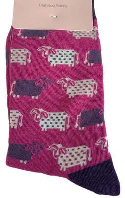 Cow Socks in Pink and Purple Women'sSize 4 to 7