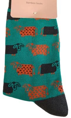 Cows Socks in Green Orange and Black Women's Size 4 to