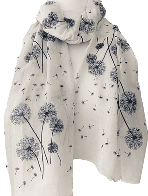 Cream Floral Scarf Navy Blue Dandelion Flower Pattern