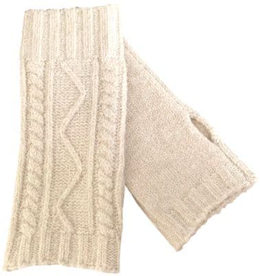 Cream Wrist Warmers Womens Cable Knit Fingerless Gloves