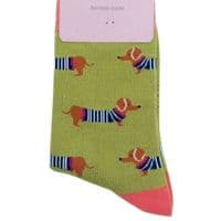 Dachshund Dog Socks Cute Sausage Dogs Pattern 3 Pair Pack in Pink Blue and Green