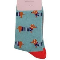 Dachshund Dog Socks Cute Sausage Dogs Pattern 3 Pair Pack in Pink Blue and Green