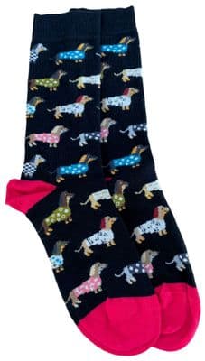 Dachshund Dog Socks Sausage Dogs Pattern in Black Women's Size 4 - 7
