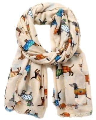 Dachshund Scarf in Cream Women's Cute Sausage Dogs Pattern