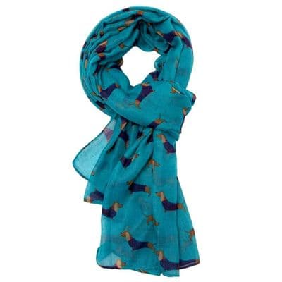 Dachshund Scarf In Teal Blue Sausage Dogs Pattern