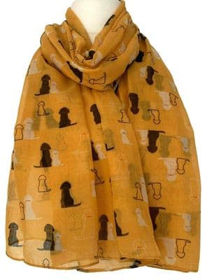Dog Scarf in Mustard Yellow with a Golden Retriever Black Labrador Pattern