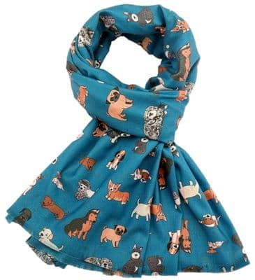 Dog Scarf in Teal Blue Beagle Dalmatian Sausage Dogs Pug Chihuahua Corgi Alsatian Dogs Pattern