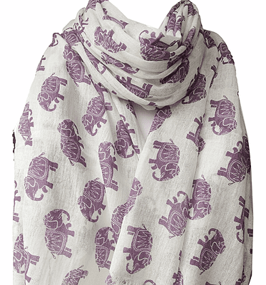 Elephant Scarf Elephants Pattern Cotton Lightweight Wrap in Purple