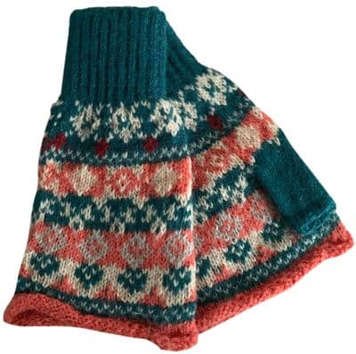 Fingerless Gloves in a Teal Green and Orange Colour