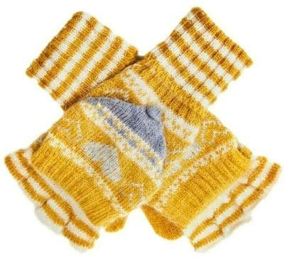 Fingerless Gloves Women's Convertible Style with a Heart Pattern In Mustard Yellow