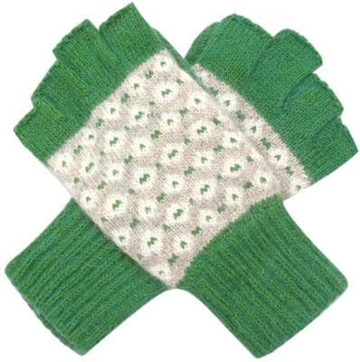 Fingerless Gloves Women's Patterned Knitted Wool Blend in Green