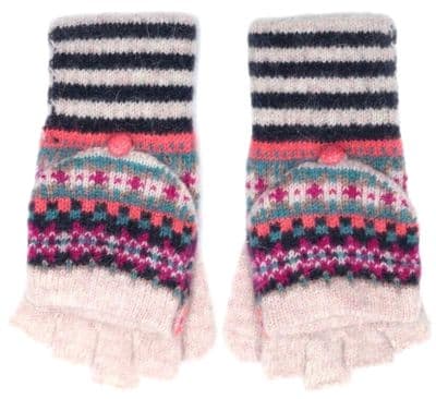 Fingerless Gloves Women's Pink Convertible Striped Mittens with Black Stripes