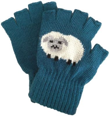 Fingerless Sheep Gloves in Blue