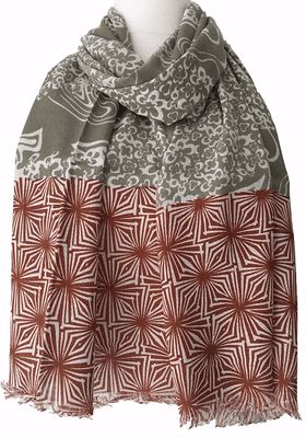 Floral Cotton Scarf in Beige and Brown