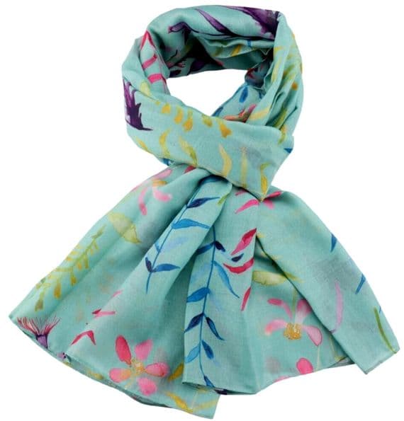 Floral Scarf Blue Pink Purple and Yellow Wild Flowers Pattern