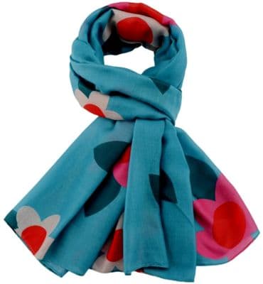 Floral Scarf Blue with a Red and Pink Large Flower Pattern