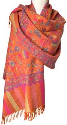 Floral Scarf Cosy Warm Winter Blanket Wrap Pashmina in Orange