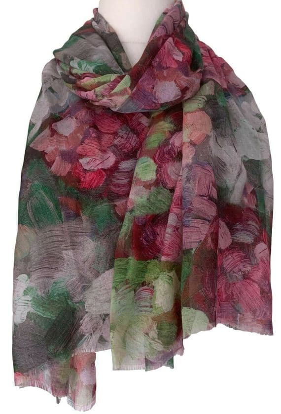 Floral Scarf in a Pink and Green Abstract Flower Pattern