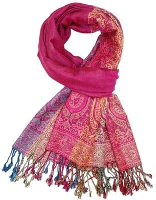 Floral Scarf in Cerise Pink with a Paisley Flower Style Pattern Women's Pashmina Wrap Shawl