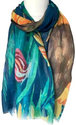 Floral Scarf in Green Blue and Yellow