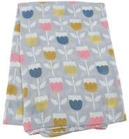 Floral Scarf in Grey with Blue Pink and Yellow Tulips