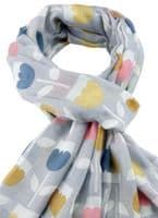 Floral Scarf in Grey with Blue Pink and Yellow Tulips