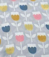Floral Scarf in Grey with Blue Pink and Yellow Tulips