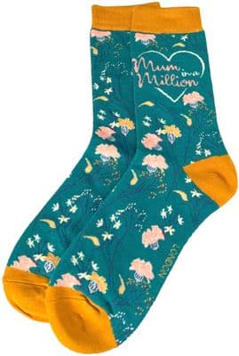 Floral Socks Mum In A Million in Teal and Pink Women's Size 3 - 7