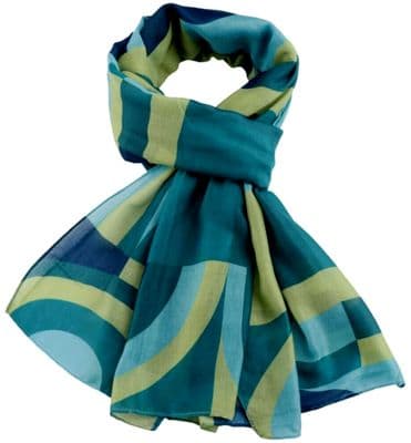Geometric Pattern Scarf in Green Navy and Turquoise Blue