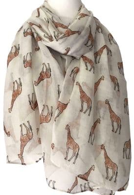 Giraffes Scarf in Cream with a Brown Giraffe Print