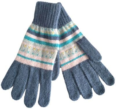 Gloves Women's Striped Wool and Angora Blend Gloves in Blue Grey and Pink