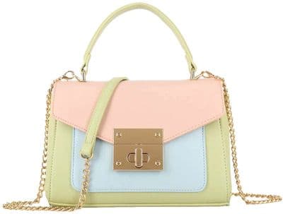 Grab Bag Top Handle Faux Leather Handbag Shoulder Bag in Green Pink and Blue