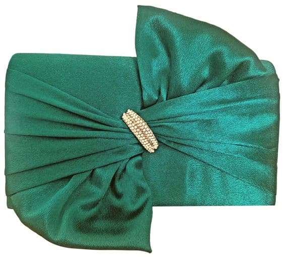 Green Clutch Bag Ladies Satin Wedding Prom Evening Shoulder Bag Diamante Trim
