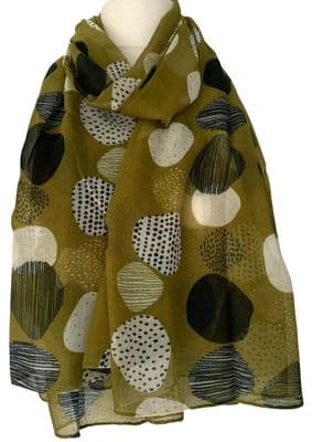 Green Scarf Khaki Navy Blue Black Spotty Circles Pattern