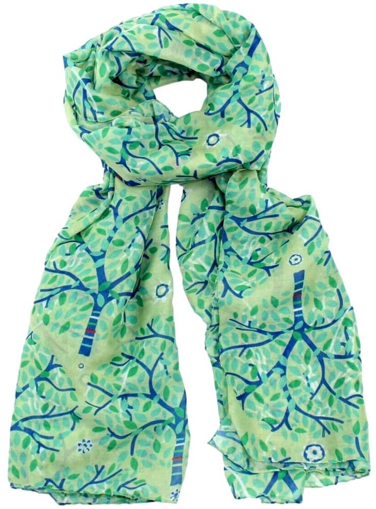 Green Scarf with a Tree Pattern