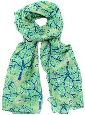 Green Scarf with a Tree Pattern