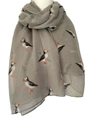Grey Puffin Scarf Cute Puffins Pattern