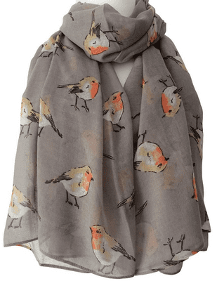 Grey Robin Scarf Red Robins Pattern Scarf
