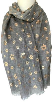 Grey Scarf with a Rose Gold Coloured Paw Print