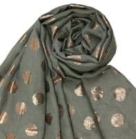 Grey Scarf with a Sparkly Rose Gold Spotted Pattern