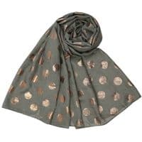 Grey Scarf with a Sparkly Rose Gold Spotted Pattern